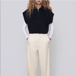 Zara Black Ribbed Half-Zip Cowl Sweater